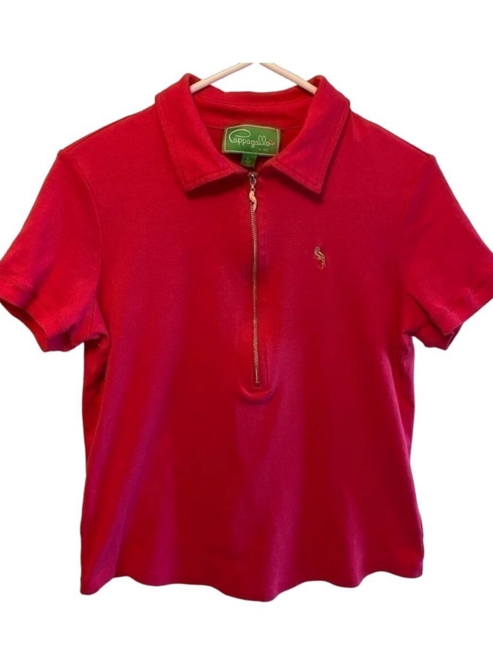 Pappagallo Pink Cotton Collared 100% Cotton Polo Short Sleeve 1/2 Zip Top Size L